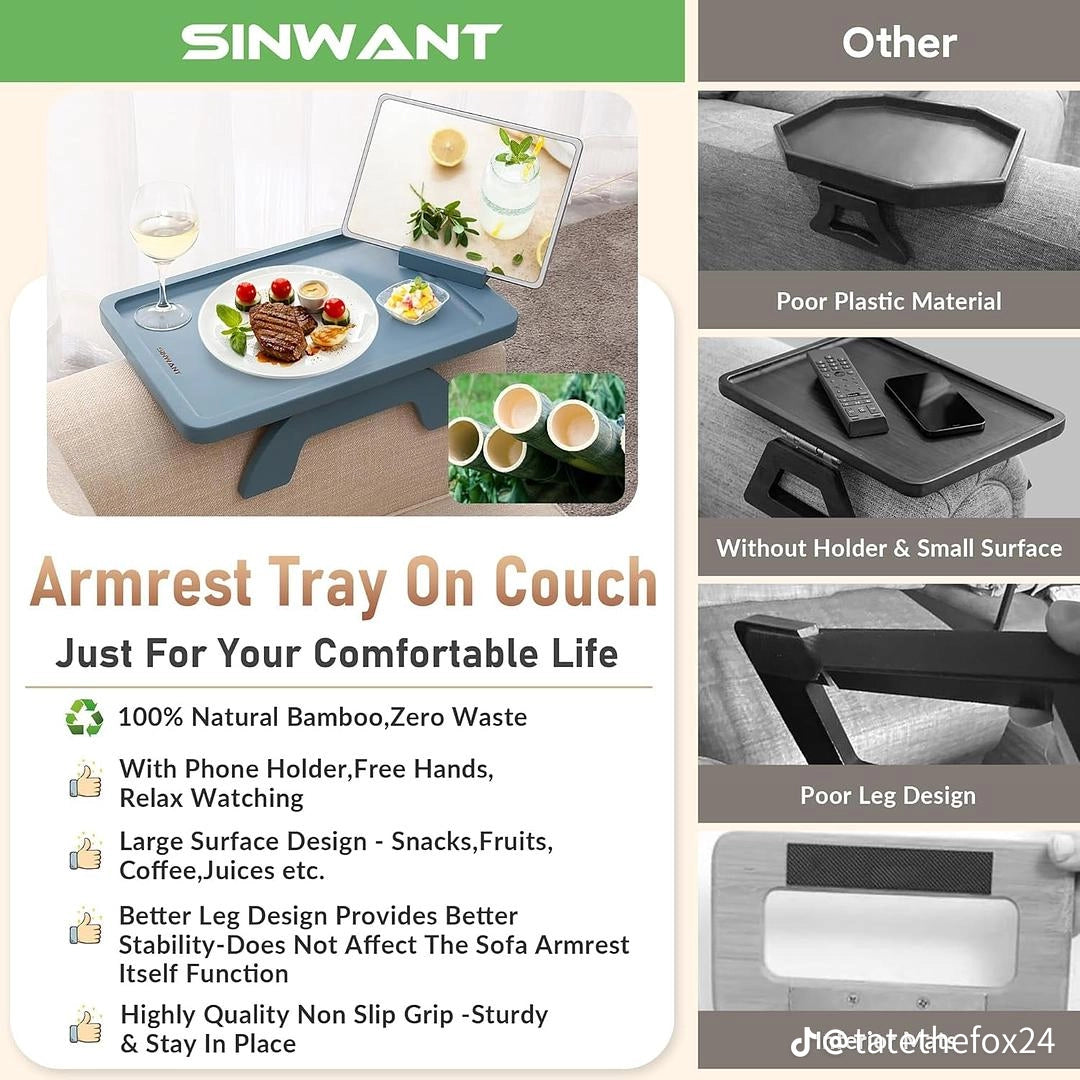 Space-Saving Couch Tray – No Extra Furniture Needed Apartment-Friendly Sofa Arm Tray – Compact Couch Table Instant Couch Side Table – No Tools, No Installation